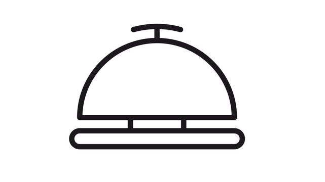 Black line vector icon of a service bell or reception desk bell, minimalist silhouette symbol for hotel concierge, hospitality service, and customer assistance notification illustration.