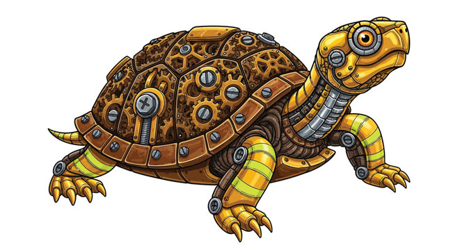 Steampunk turtle, copper mechanical animal, gear ornament, fantasy creature