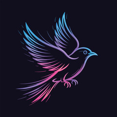 Fototapeta premium Vibrant gradient bird silhouette in flight, dynamic motion lines