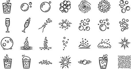 Black and White Line Art Icons of Bubbles and Drinks for Beverage Industry © pixsource