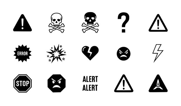 Danger symbols icon set &ndash; warning, error and alert vector collection