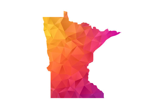 Minnesota Map - Polygon Style Vector Illustration in Orange and Pink Gradient, Low Poly Geometric Design, Isolated on White Background for Infographics and Education.