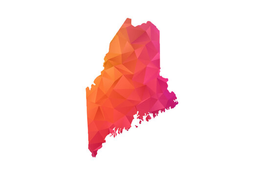 Maine Map - Polygon Style Vector Illustration in Orange and Pink Gradient, Low Poly Geometric Design, Isolated on White Background for Infographics and Education.