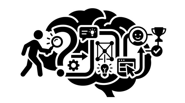 Icon of Brain with Creative Thinking and Idea Generation in Modern Technology Style