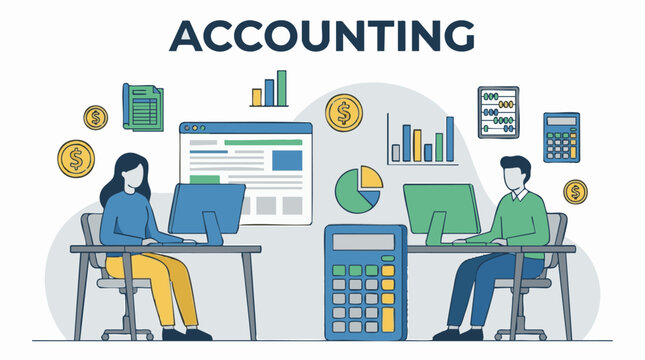 Business accounting professionals managing finances and data illustration