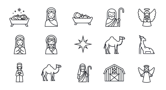Christmas Nativity Scene Icons Set