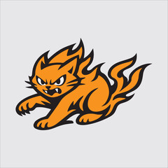 Naklejka premium Fierce Feline Fire Cat Mascot Illustration.