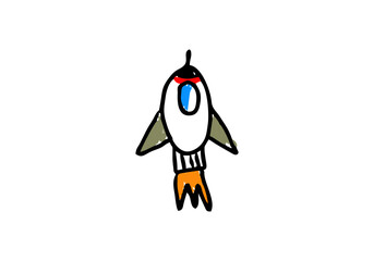 Obraz premium Cute rocket doodle vector illustration with playful hand drawn style
