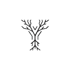 Fototapeta premium A black line drawing of branching tree roots.