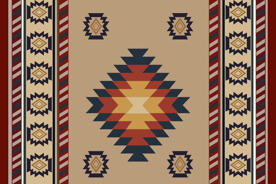 Tribal Aztec Geometric Pattern Rug &ndash; Southwestern Boho Ethnic Seamless Textile Background