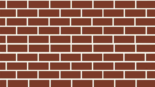 Seamless background pattern of a traditional brown brick wall with white mortar lines shown in a clean and simple flat design style.