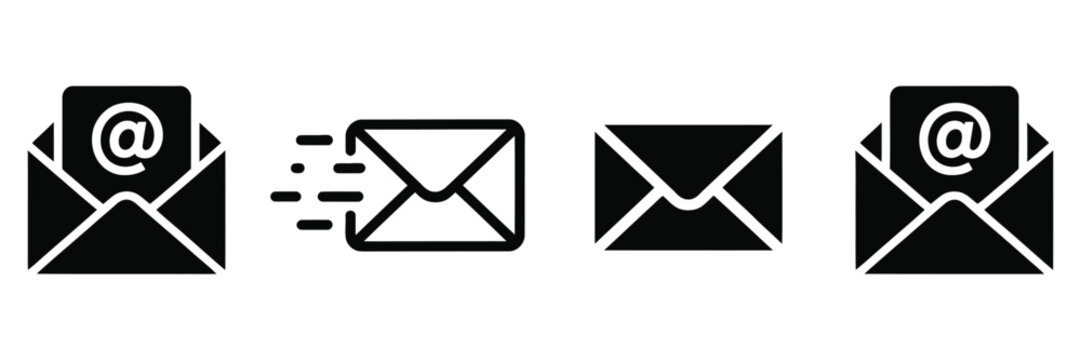 Email and message icon set, envelope incoming outgoing send and received symbols in minimalist vector style, modern communication graphics