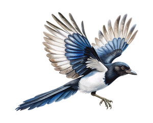 Obraz premium Hand-Painted Magpie Watercolor, Monochrome Bird Art, Isolated Vector Illustration