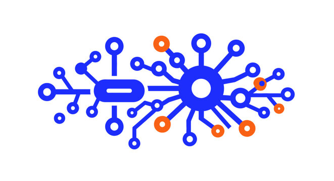 Blue and orange circuit board design.