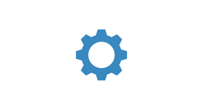 Blue gear icon mechanical symbol.