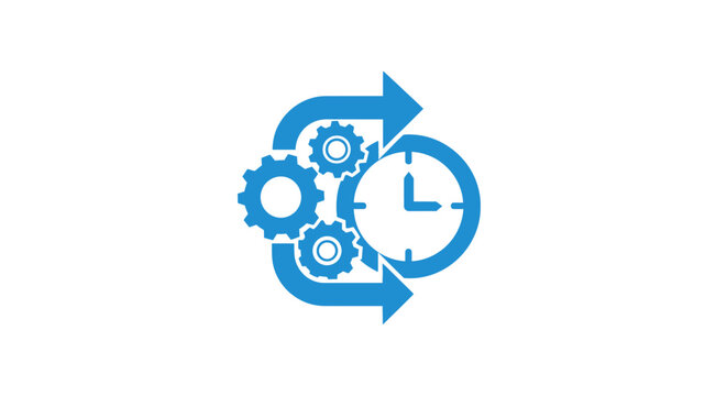 Blue gear clock cycle icon symbol.