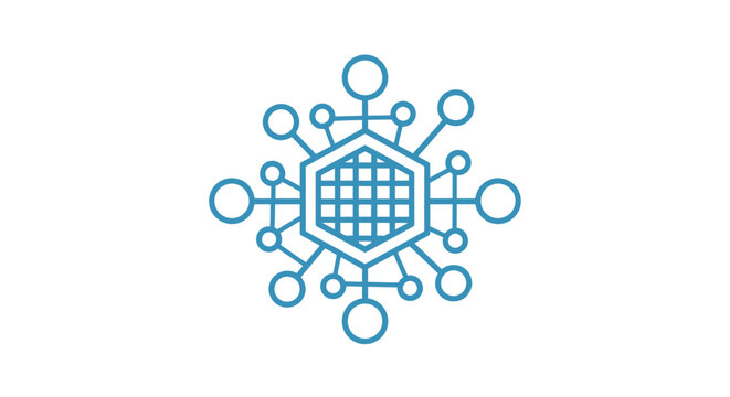 Blue network globe connection symbol.