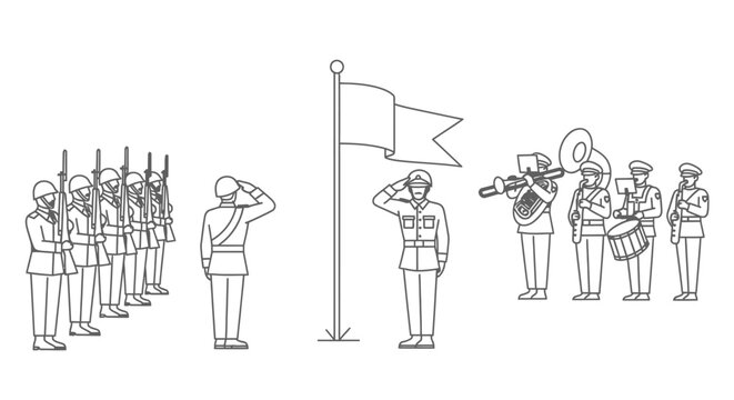 Military Parade Formation with Flag and Band
