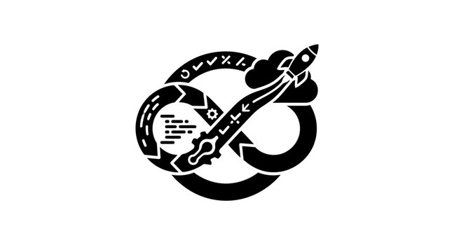 Vector Icon of Rocket Launching with Smoke and Scientific Elements in Modern Style
