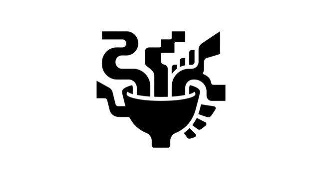 Vector Icon of a Traditional Bowl with Abstract Steaming Food for Culinary and Cultural Design