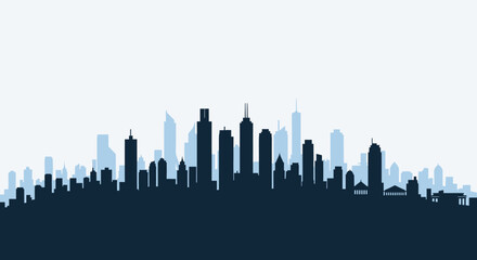 Obraz premium Modern City Skyline Silhouette at Dusk, Urban Landscape with Tall Buildings