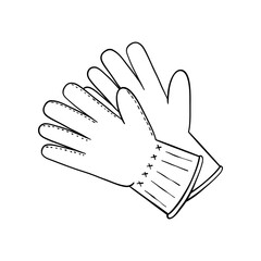 Obraz premium Vector line art of garden gloves for gardening, featuring a cute and simple style ideal for childrens books, educational materials, or fun decorative illustrations, happy and charming