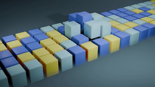 Yellow blue cubes podium product check road bg able to loop endless 4k