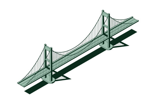 Bridge spans across the horizon in an isometric structural drawing.