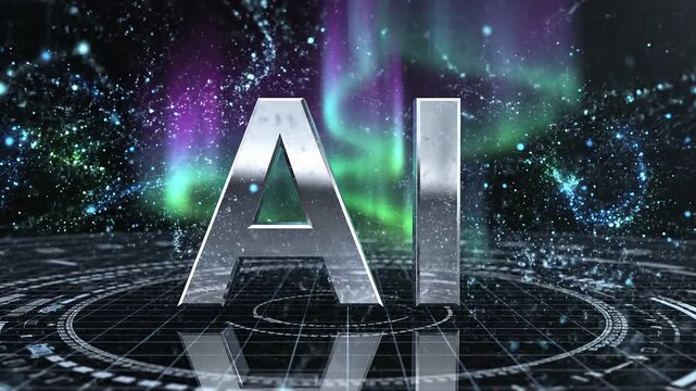 Futuristic ai logo animation with teal and blue gradient on dark background 4k video
