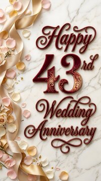 Elegant Paper Flower Happy 43rd Wedding Anniversary Typography with Layered Floral Craft on Soft Cream Background