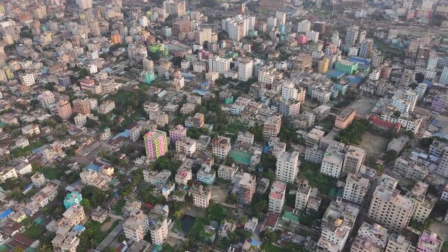 Zoom Out Drone Shot Revealing Vast Dhaka City Skyline Dense Urban Landscape Bangladesh