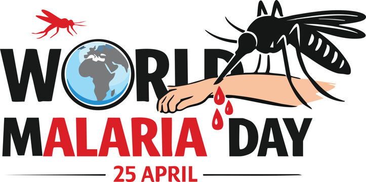 World malaria day poster design with mosquito biting human arm and globe icon