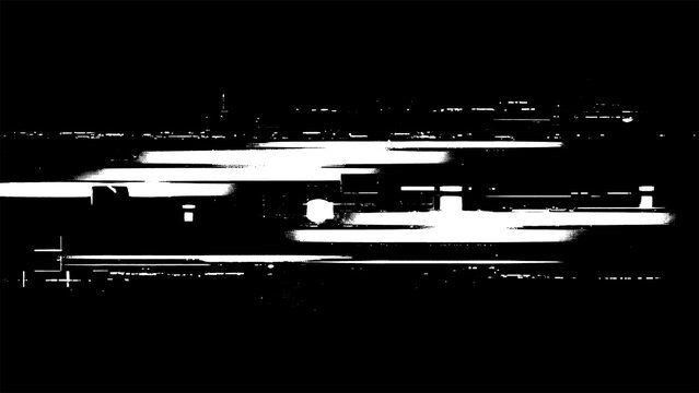 Glitchy black and white digital distortion effect with horizontal lines texture design isolated on transparent background