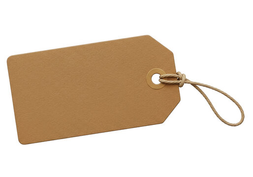 Brown paper tag with metal ring and string attached isolated on transparent background