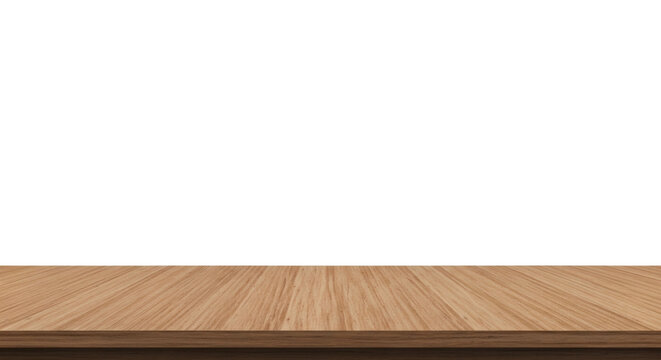 Empty light brown natural wood grain table surface perspective view perfect for product display and promotional presentations with a clean minimalist aesthetic and ample copy space