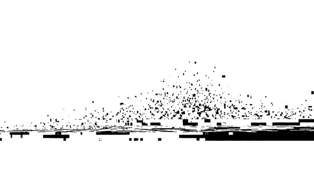 Black pixels falling down on transparent background in digital glitch effect texture design