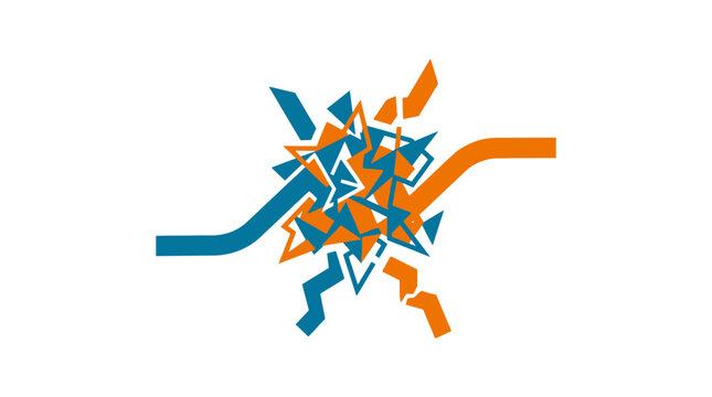 Icon of Disconnected Puzzle Pieces with Fragmented Blue and Orange Elements for Digital Problem Solving