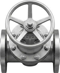 Naklejka premium Industrial steel pipe valve with handwheel isolated on transparent background