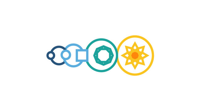 Vector Icon of Chain Link Connections with Sun and Gear Symbols for Technology and Networking