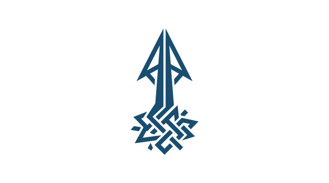 Vector Icon of a Traditional Tribal Sword with Geometric Design in Dark Blue Style