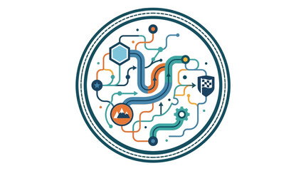 Fototapeta premium Icon Of Digital Technology Concept With Circuit Lines And Data Flow In Circular Design