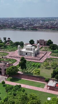 Vertical Aerial View of Itmad ud Daulah Tomb in Agra India