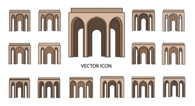 Collection of Islamic Arches and Arcades - Architectural Elements Vector Icons