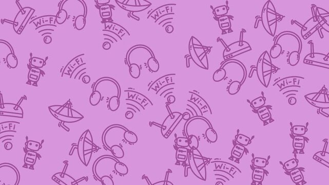 Playful purple pattern doodle background for video.