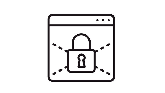 Web Browser Security Vector Icon Illustration: A Minimalist Black Line Art Symbol Representing a Secure Website, Data Protection, Internet Privacy, and Cyber Security with a Padlock Graphic.