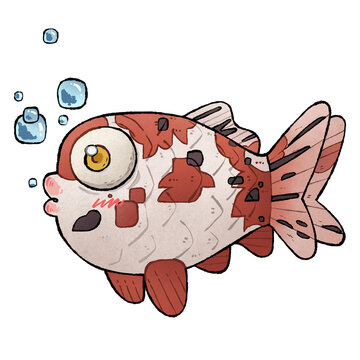 american shubunkin goldfish cute cartoon character bubbles