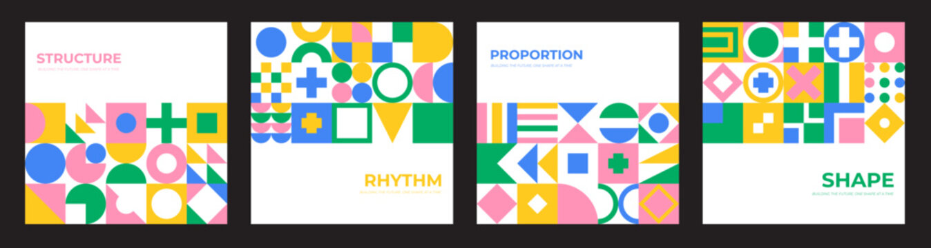 Bauhaus geometric pattern background set. Modern design template with colorful shapes