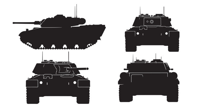 Military tank and armored vehicle silhouettes set