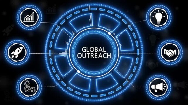 Animated global outreach concept representing business growth and international expansion.4k animation.
