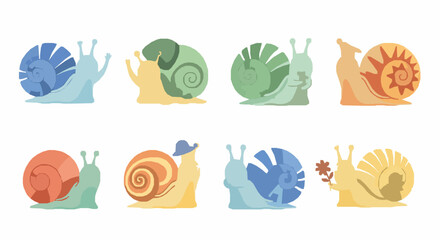 Stylized cute snail cartoon flat vector set EPS10 isolated on white © Md